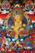 Five Zambala Thangka painting with central prosperity deity, surrounding Zambhala forms, lotus throne, and Tibetan Buddhist abundance symbolism.