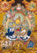 Five Singh Zambhala thangka with Yellow Zambhala riding snow lion on golden background