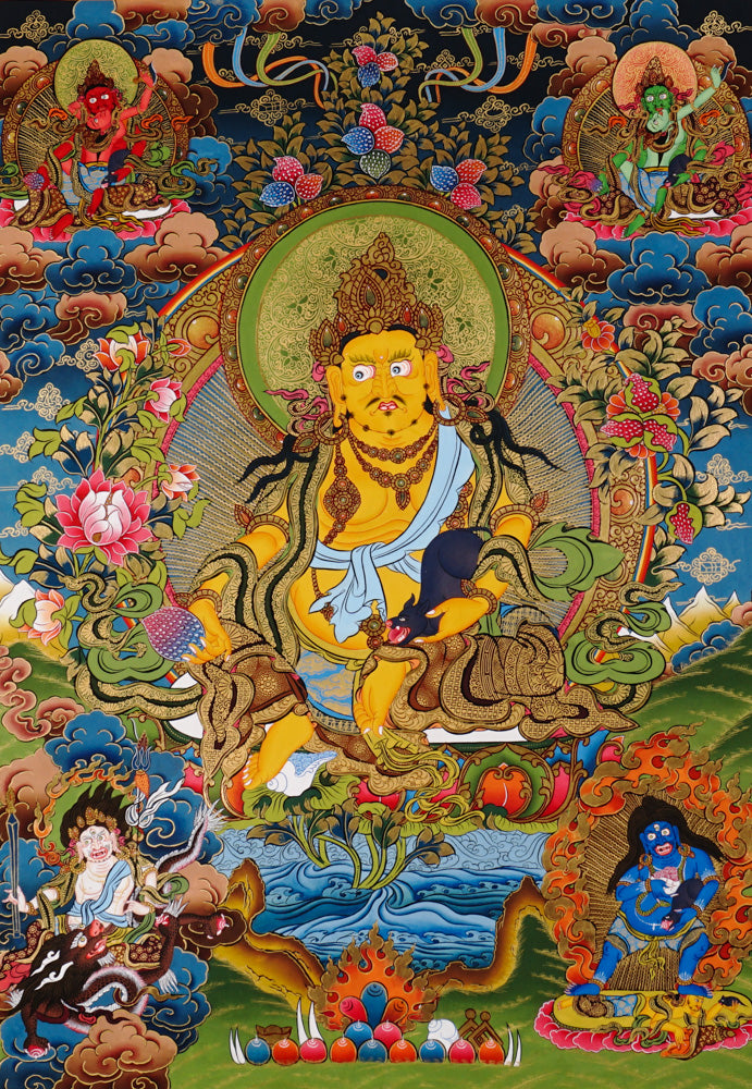 Tibetan Five Zambhala artwork featuring prosperity deity and sacred symbolism