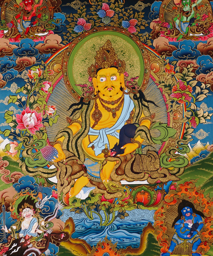 Tibetan Five Zambhala artwork featuring prosperity deity and sacred symbolism