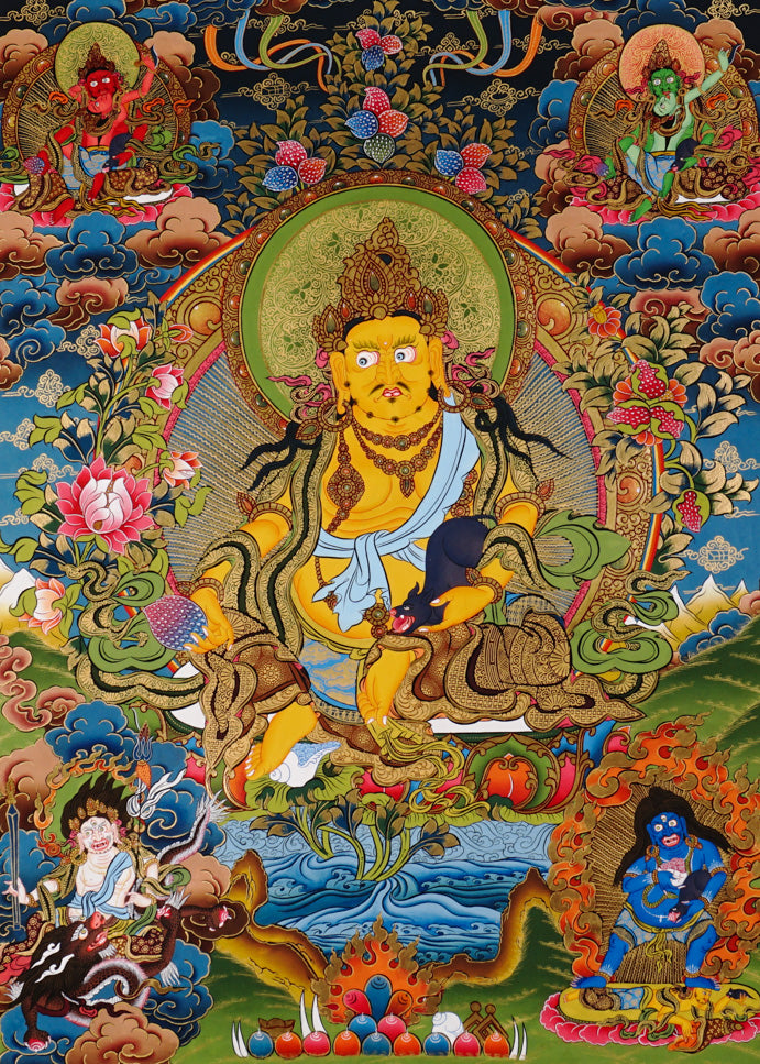 Tibetan Five Zambhala artwork featuring prosperity deity and sacred symbolism