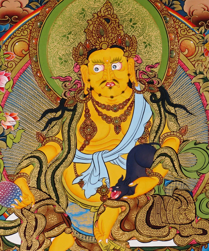 Tibetan Five Zambhala artwork featuring prosperity deity and sacred symbolism