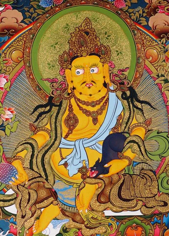 Tibetan Five Zambhala artwork featuring prosperity deity and sacred symbolism