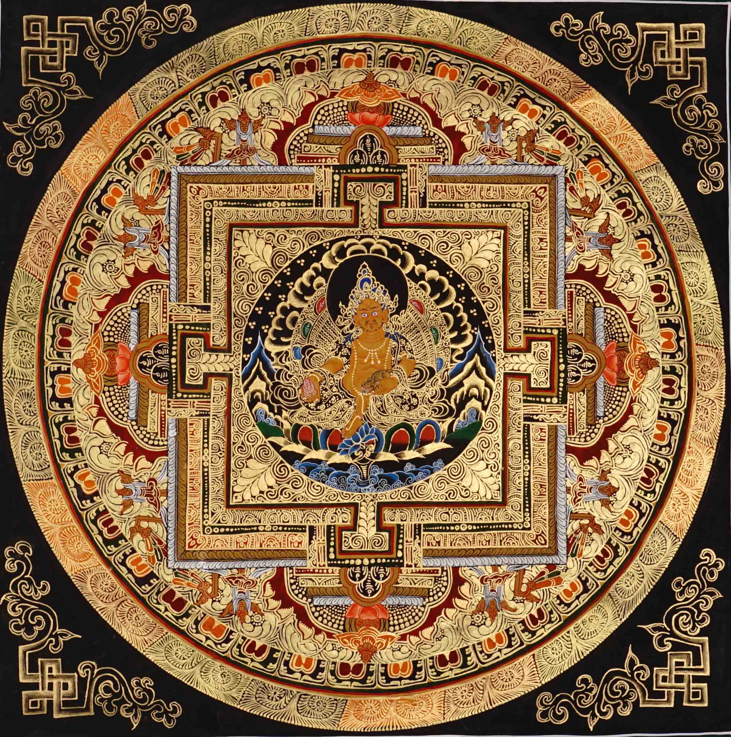 Zambhala Mandala Thangka wealth deity Buddhist art .
