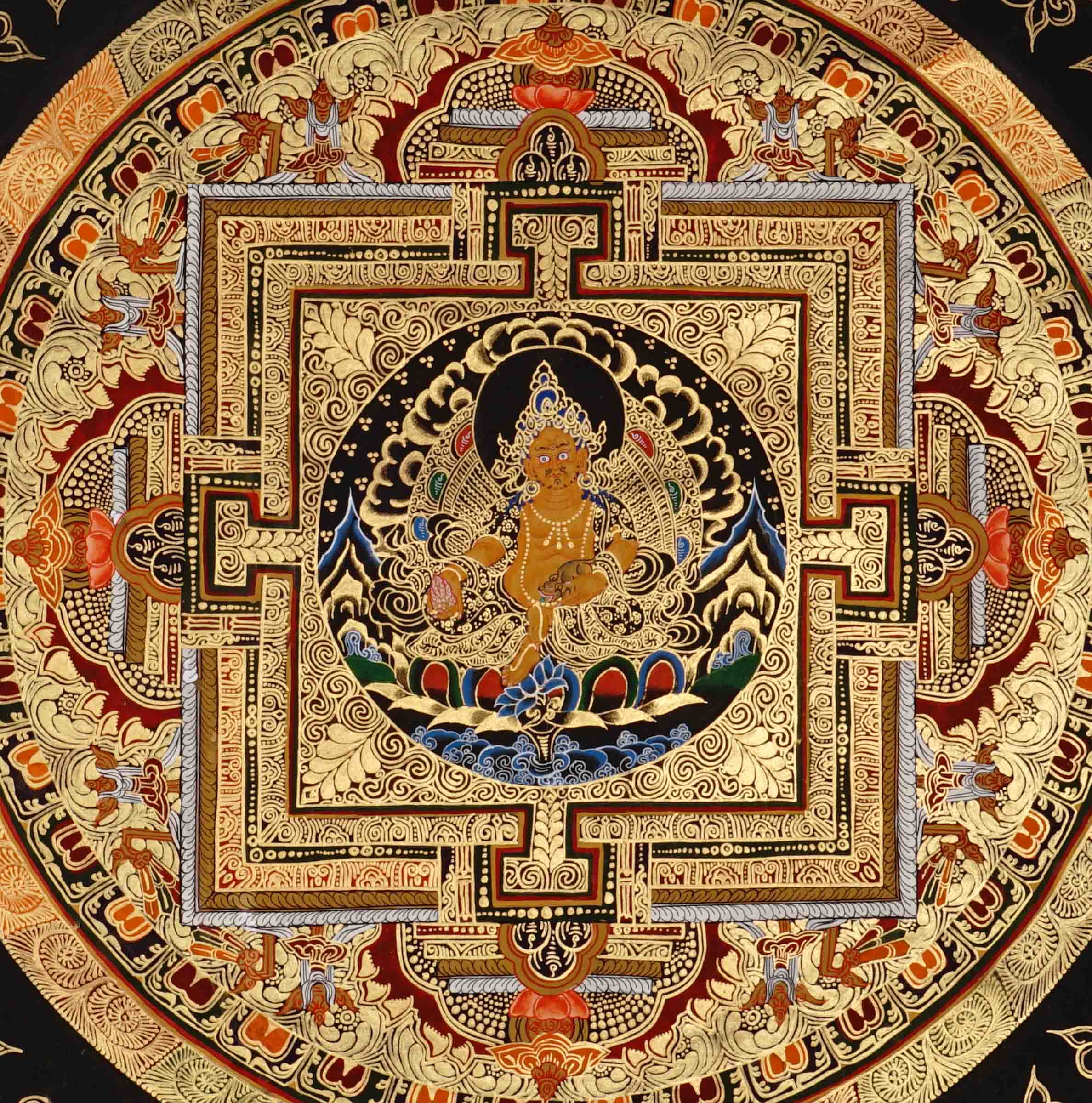 Zambhala Mandala Thangka wealth deity Buddhist art .