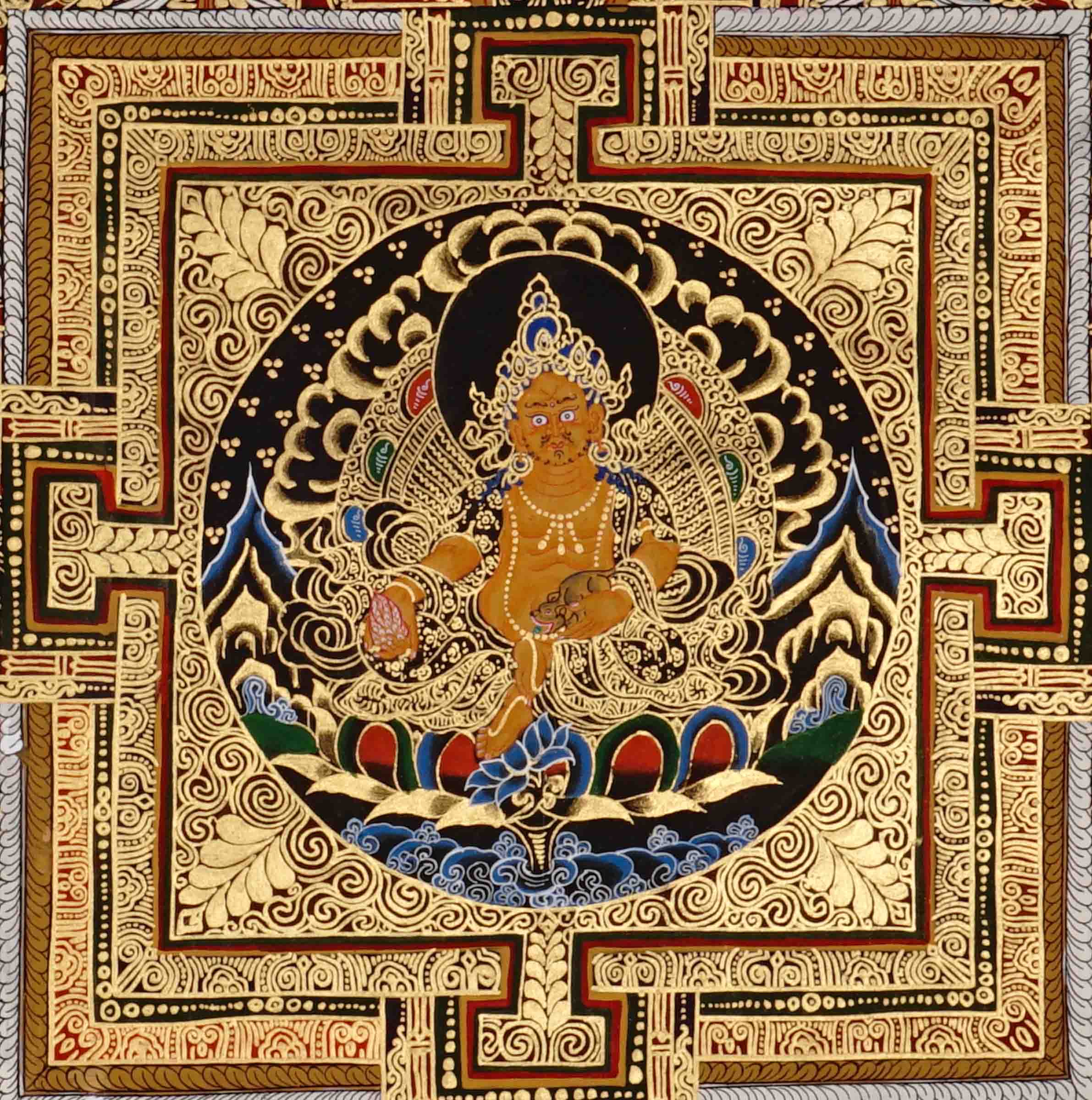 Zambhala Mandala Thangka wealth deity Buddhist art .