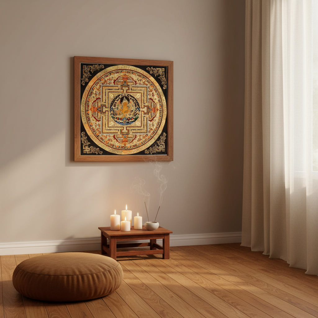 Zambhala Mandala Thangka wealth deity Buddhist art .