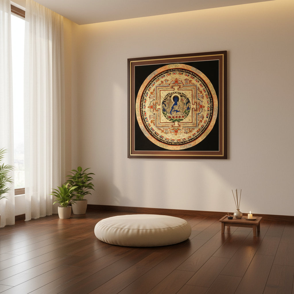 Medicine Buddha Mandala Thangka healing Buddha sacred art.