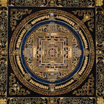 Black and gold Kalachakra Mandala Thangka Wheel of Time sacred art Nepal
