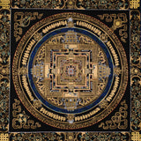Black and gold Kalachakra Mandala Thangka Wheel of Time sacred art Nepal