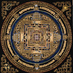 Black and gold Kalachakra Mandala Thangka Wheel of Time sacred art Nepal