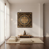 Black and gold Kalachakra Mandala Thangka Wheel of Time sacred art Nepal