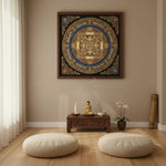 Kalachakra Mandala Thangka Black Gold Wheel of Time Art Nepal