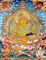 Yellow Zambhala thangka with Tibetan Buddhist wealth deity seated on lotus seat