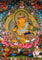 Yellow Zambhala thangka with Tibetan Buddhist wealth deity seated on lotus throne