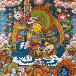 Singha Zambhala thangka with deity riding snow lion