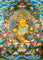Yellow Zambhala thangka with Tibetan Buddhist wealth deity seated on lotus throne