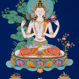 four armed chenrezig hand painted tibetan thangka