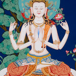 four armed chenrezig hand painted tibetan thangka