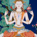 four armed chenrezig hand painted tibetan thangka