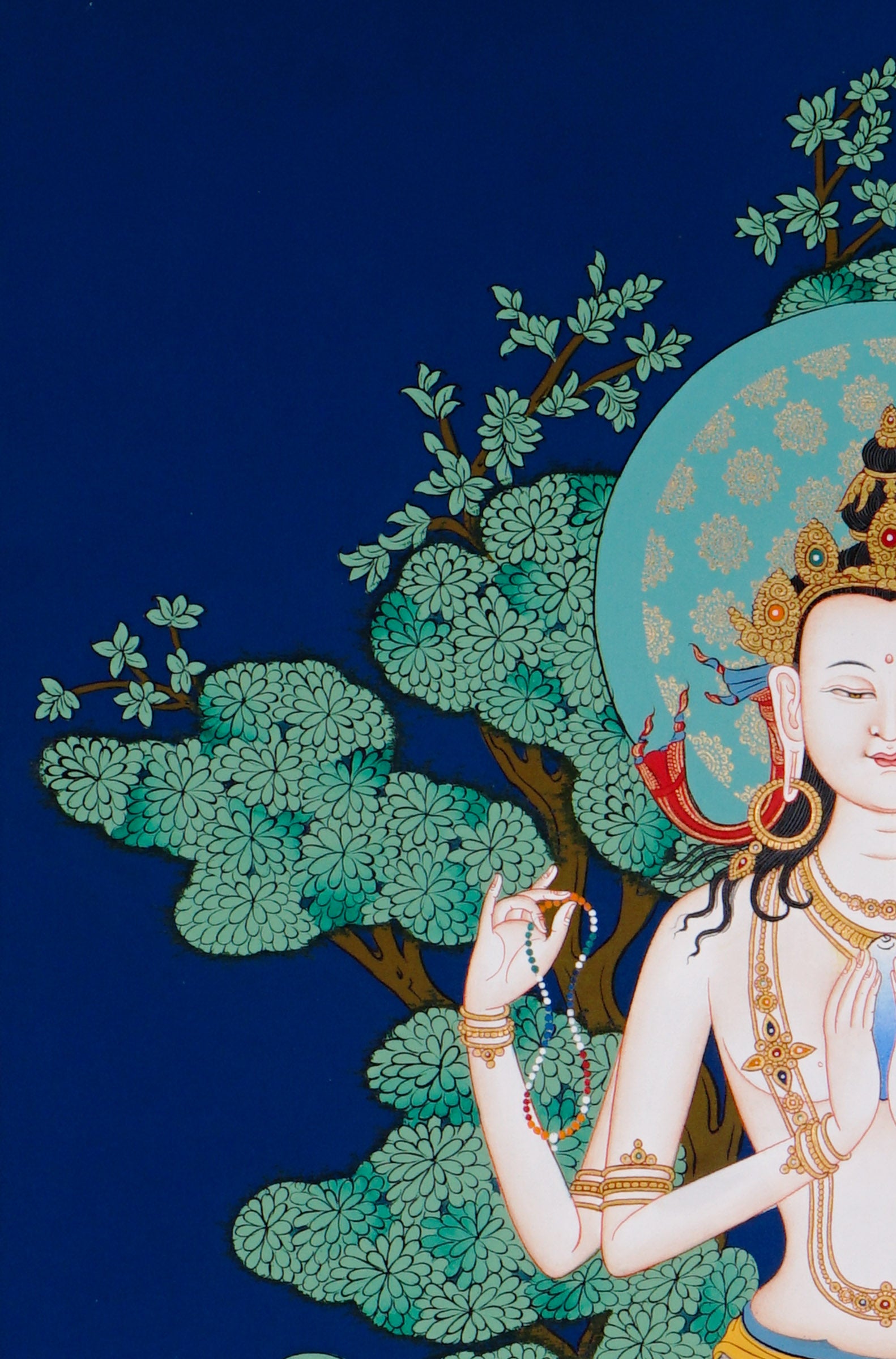 four armed chenrezig hand painted tibetan thangka