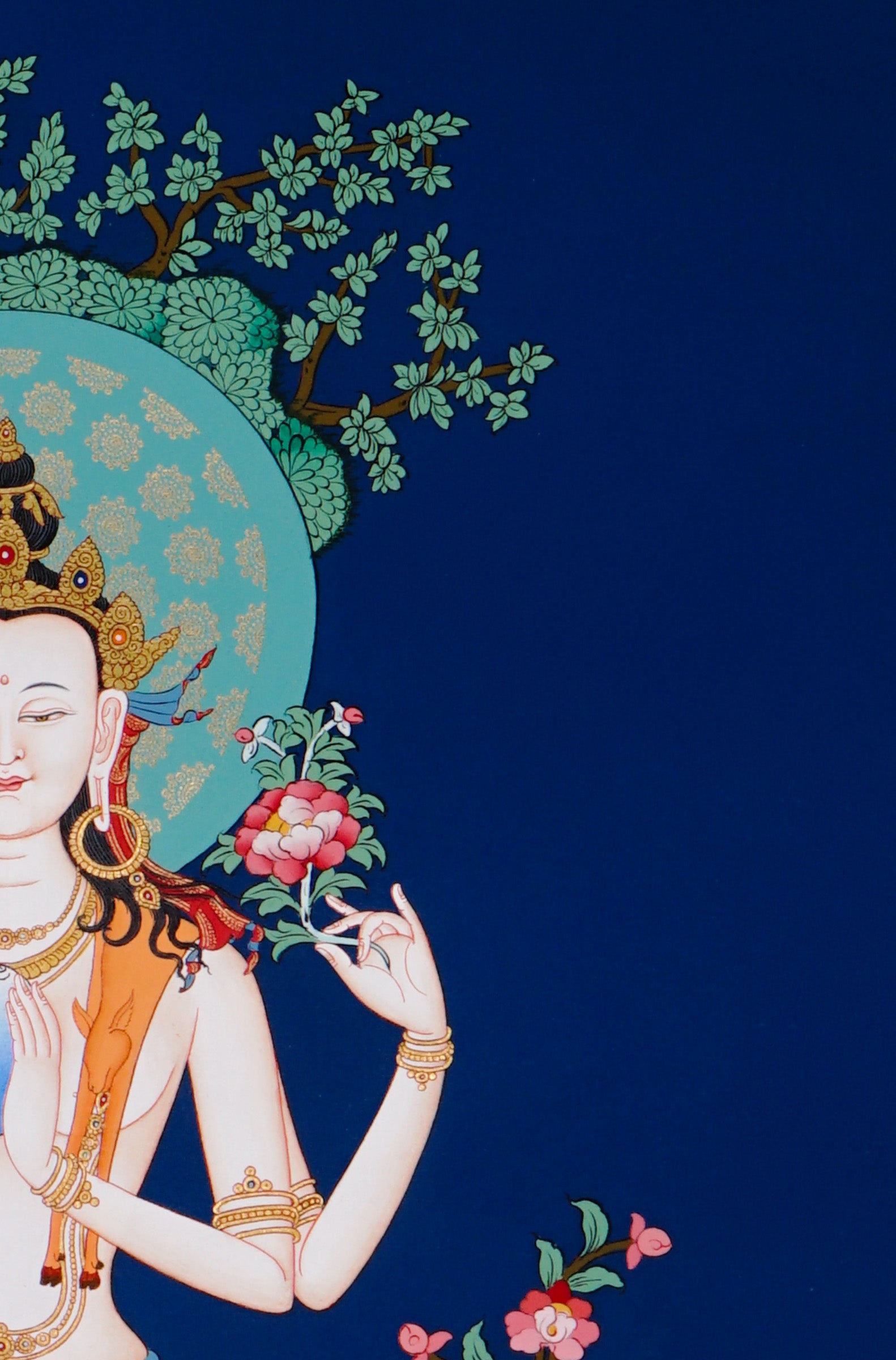 four armed chenrezig hand painted tibetan thangka