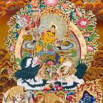 SIngh Zambhala thangka with Yellow Zambhala riding snow lion with golden background