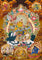 SIngh Zambhala thangka with Yellow Zambhala riding snow lion with golden background
