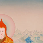 Je Tsongkhapa Buddhist master thangka painting with disciples and sacred offerings