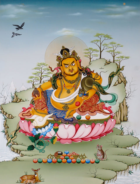 Yellow Zambala Thangka painting
