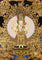 Thousand armed Avalokiteshvara thangka gold Chenrezig painting with multiple arms and faces in detailed traditional design