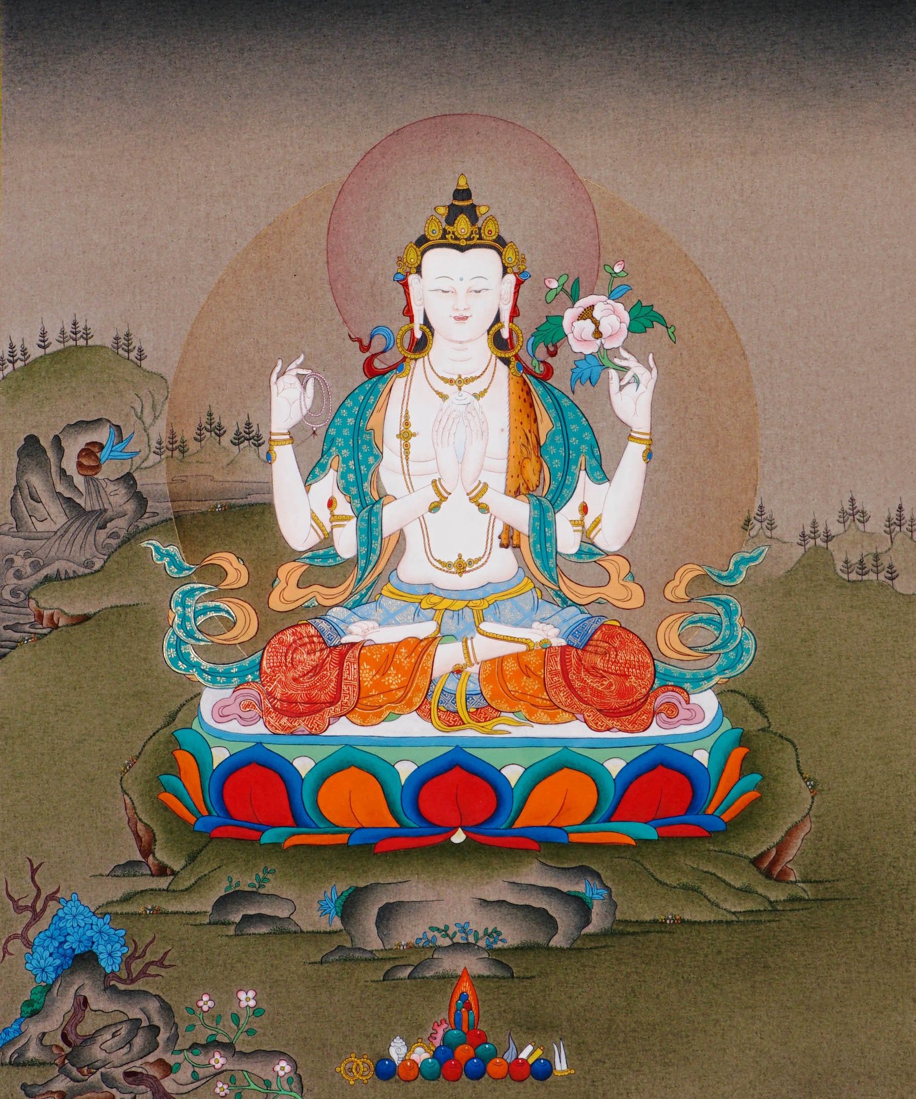 chenrezig thangka painting avalokiteshvara buddhist artwork