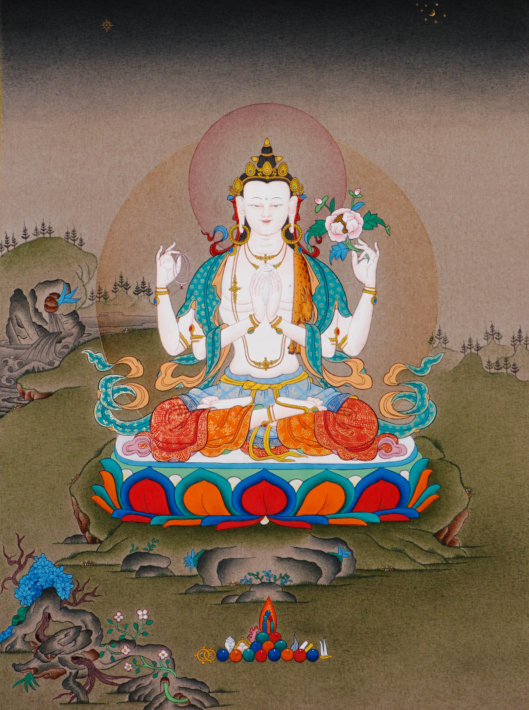 chenrezig thangka painting avalokiteshvara buddhist artwork