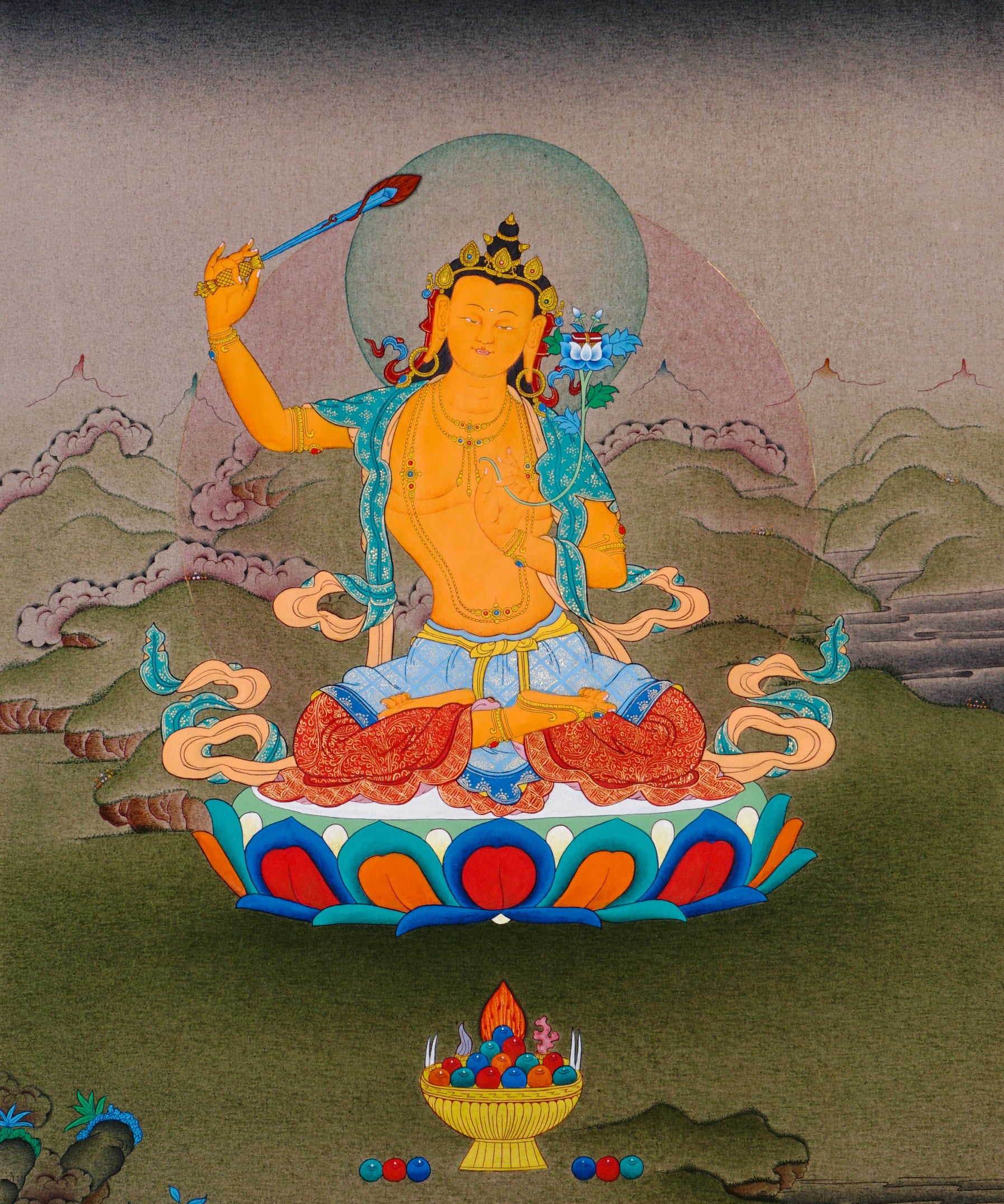 manjushri thangka painting buddhist wisdom artwork