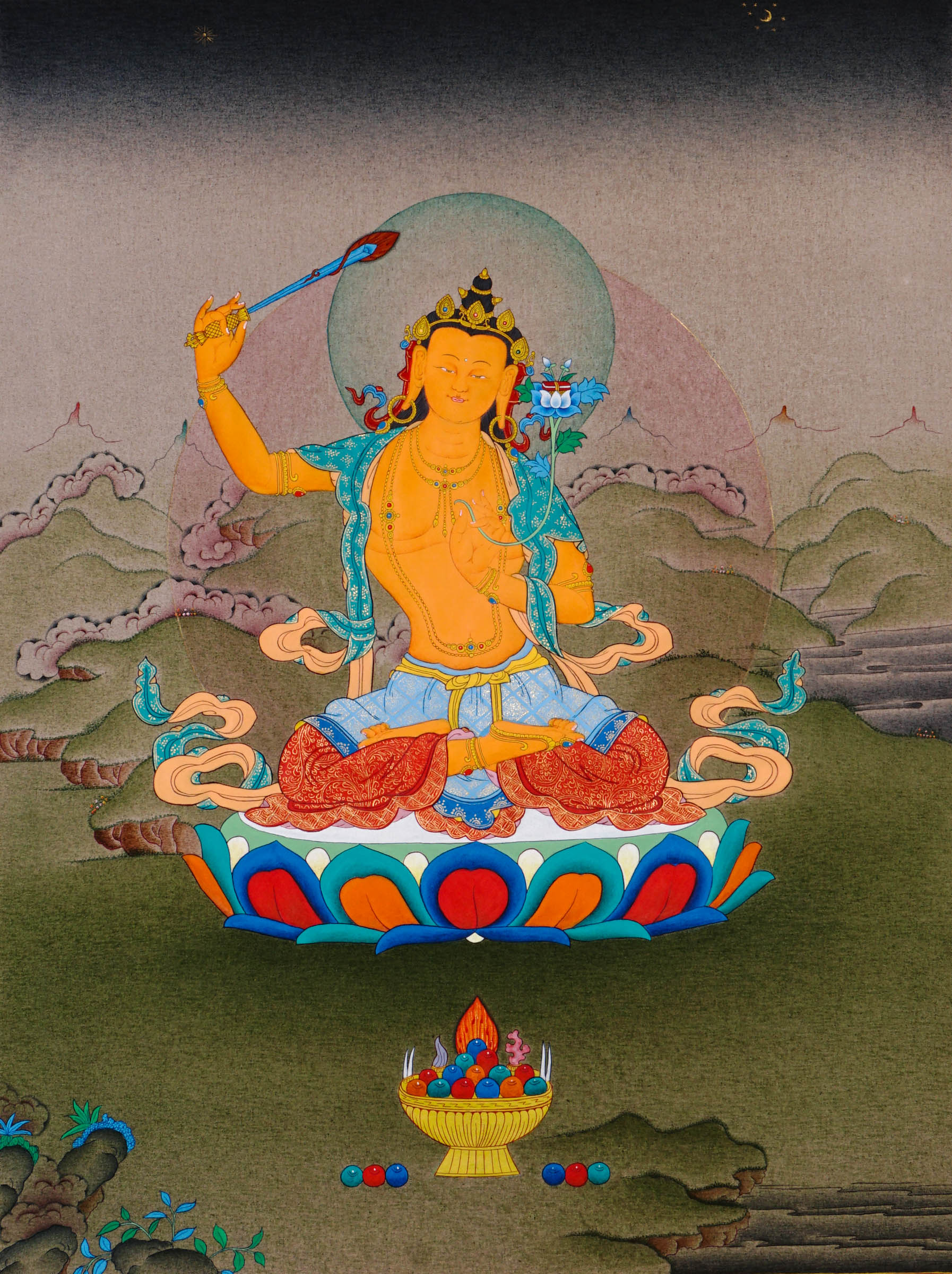 manjushri thangka painting buddhist wisdom artwork