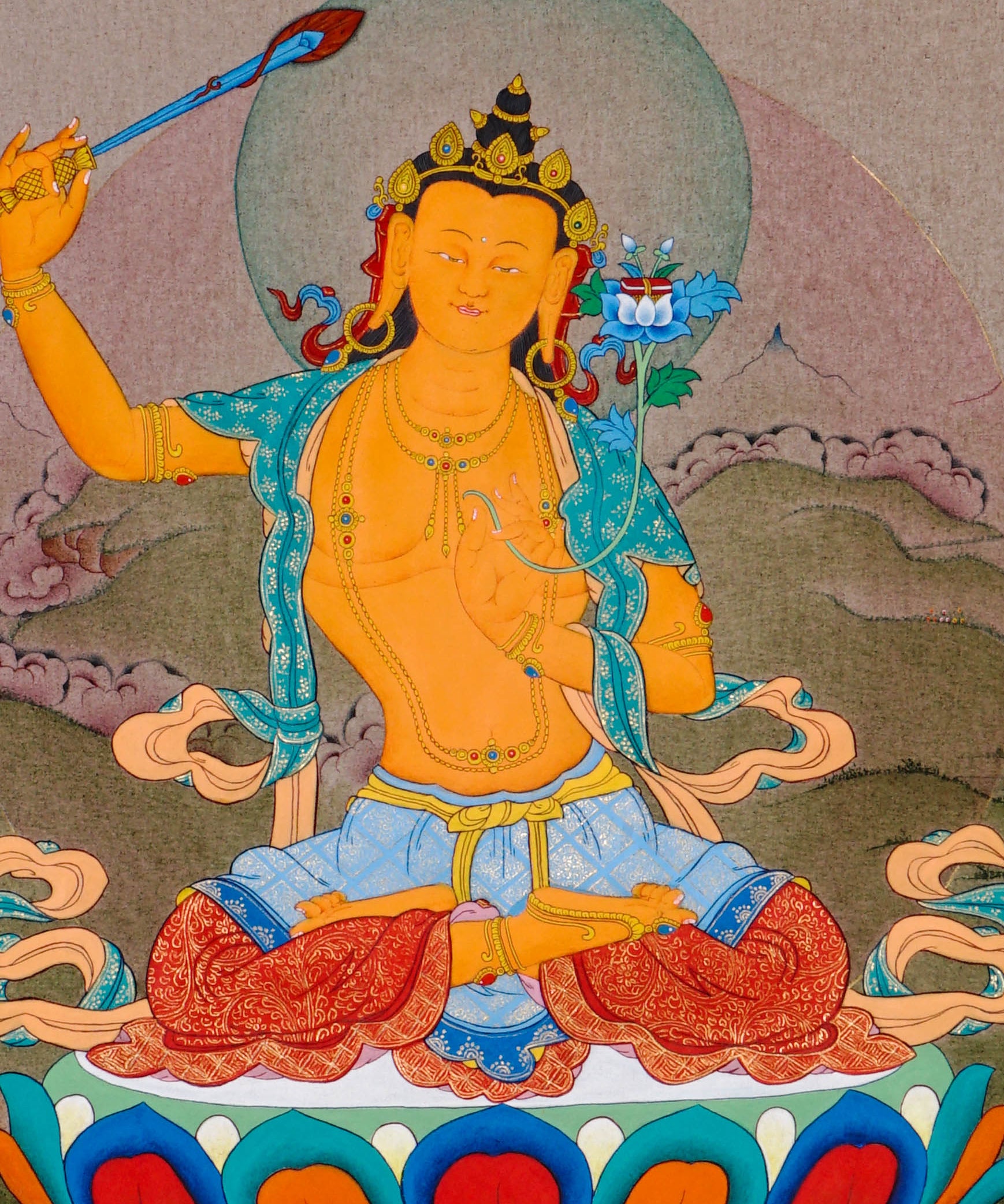 manjushri thangka painting buddhist wisdom artwork