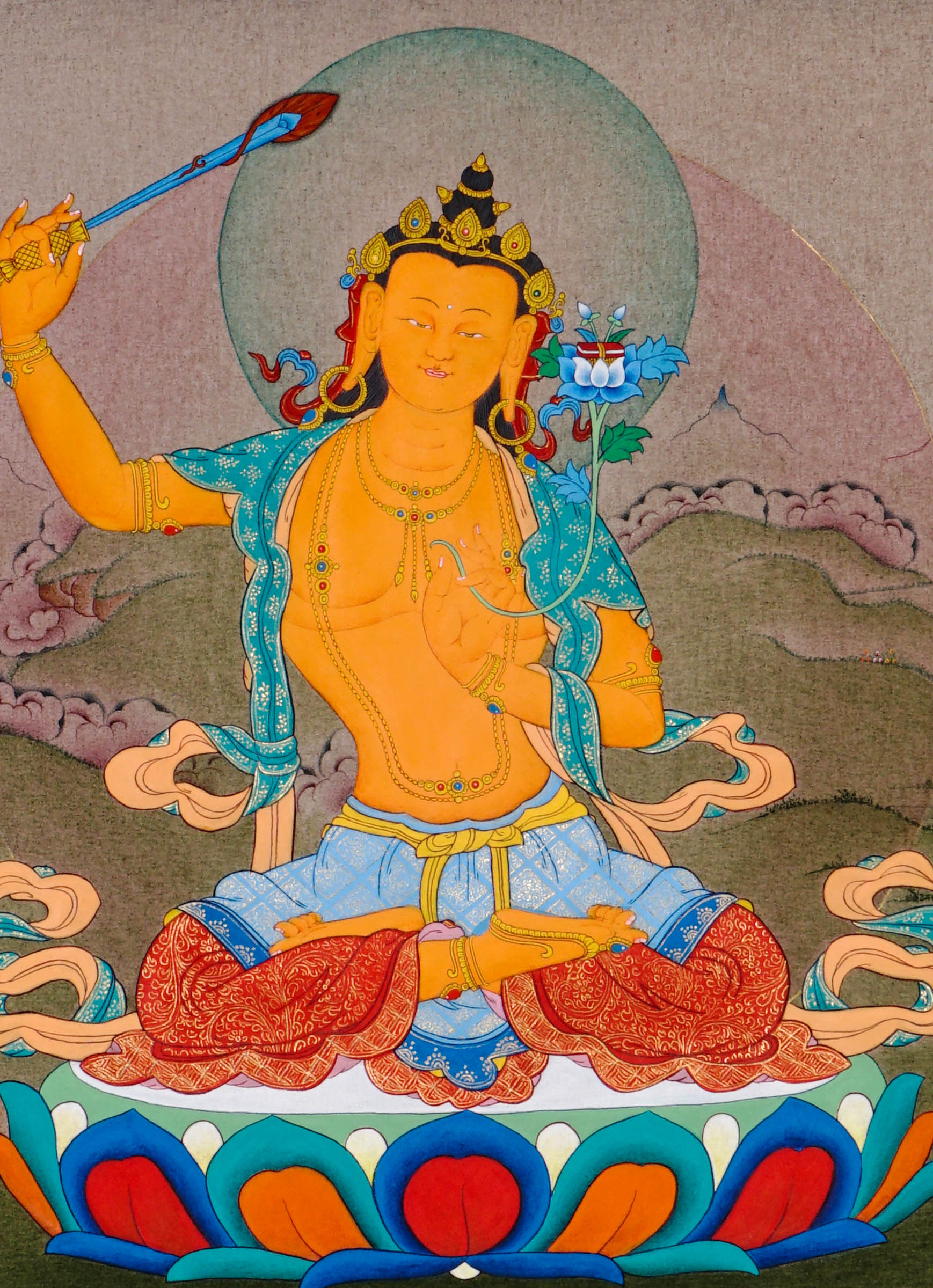 manjushri thangka painting buddhist wisdom artwork