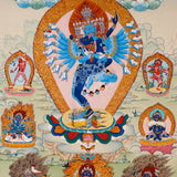 Hand-painted Hayagriva thangka with multiple arms and wrathful compassionate form