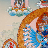 Hand-painted Hayagriva thangka with multiple arms and wrathful compassionate form