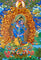Tibetan Black Zambhala thangka painting with Buddha above and lotus base surrounded by flames