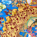 Black Zambhala thangka with wrathful wealth deity surrounded by golden flames