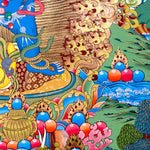 Black Zambhala thangka with wrathful wealth deity surrounded by golden flames