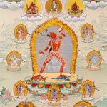 Vajrayana Buddhist Vajrayogini painting with lineage masters and tantric symbolism