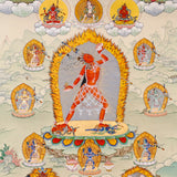 Vajrayana Buddhist Vajrayogini painting with lineage masters and tantric symbolism