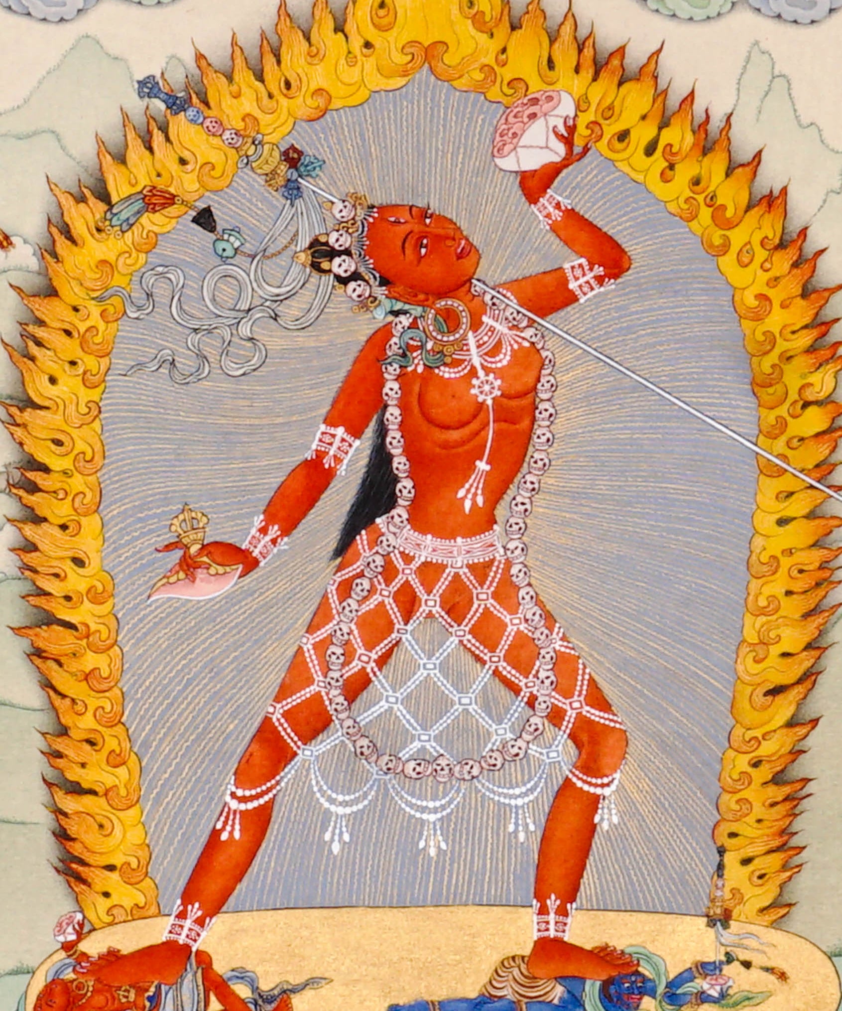 Vajrayana Buddhist Vajrayogini painting with lineage masters and tantric symbolism