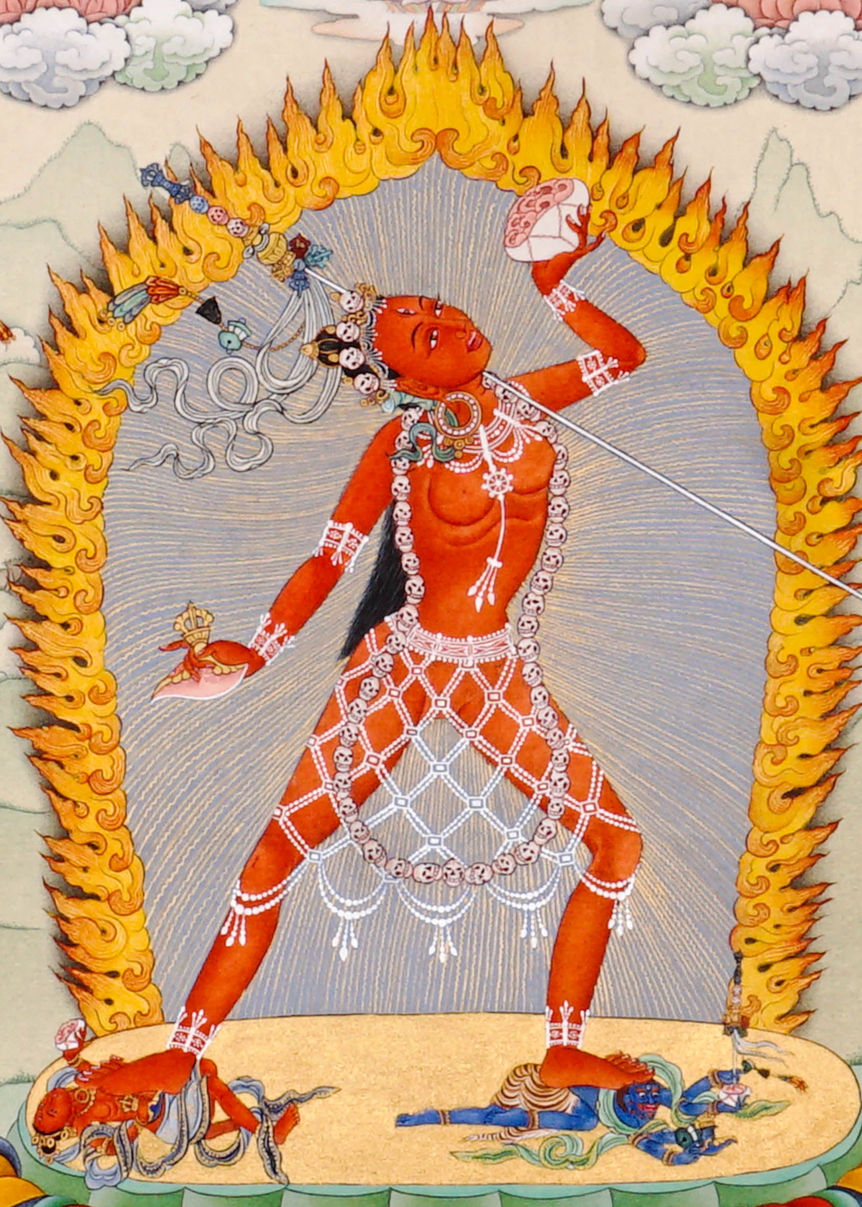 Vajrayana Buddhist Vajrayogini painting with lineage masters and tantric symbolism