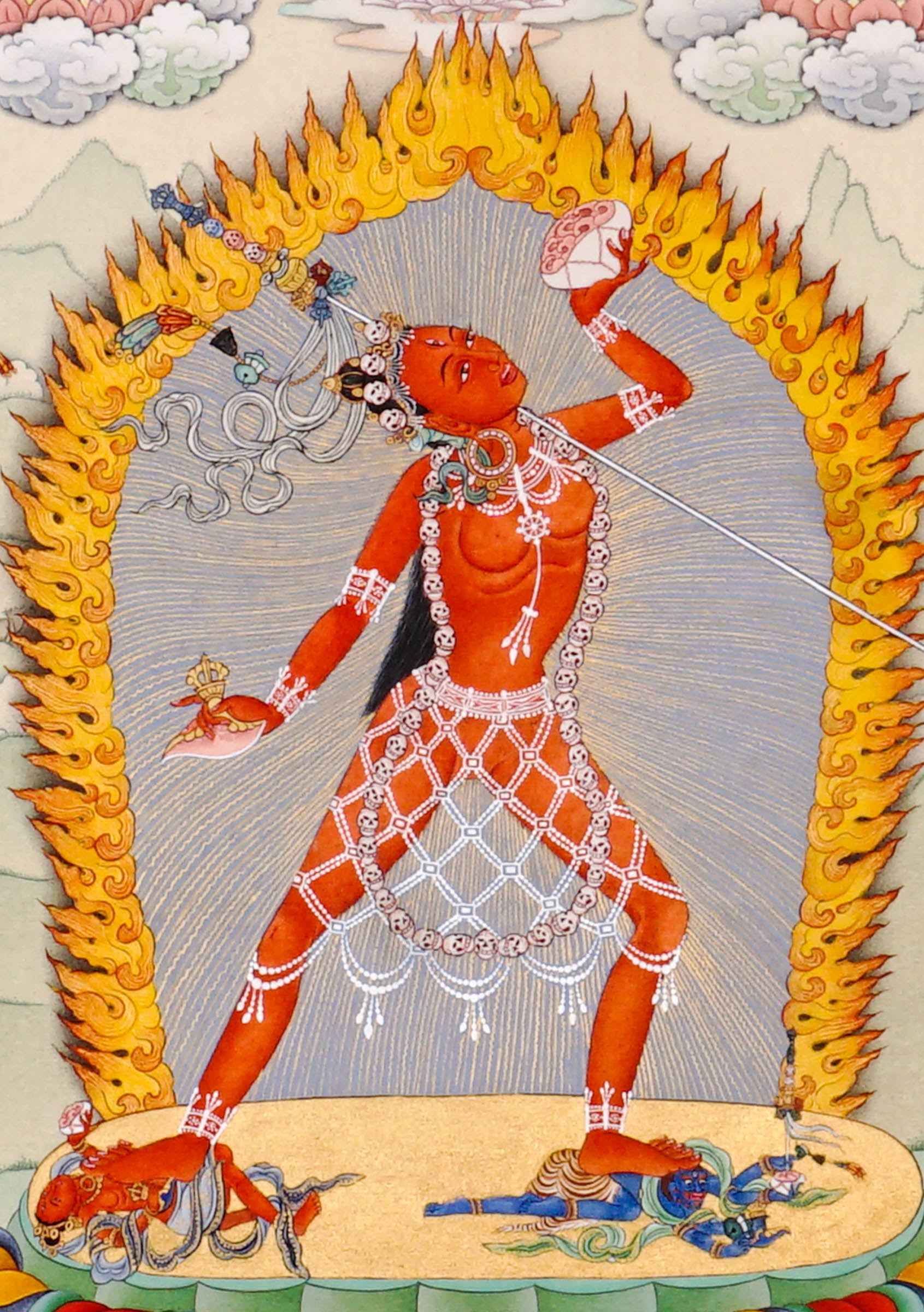 Vajrayana Buddhist Vajrayogini painting with lineage masters and tantric symbolism