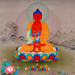 amitabha buddha meditation thangka on lotus throne