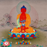 amitabha buddha meditation thangka on lotus throne