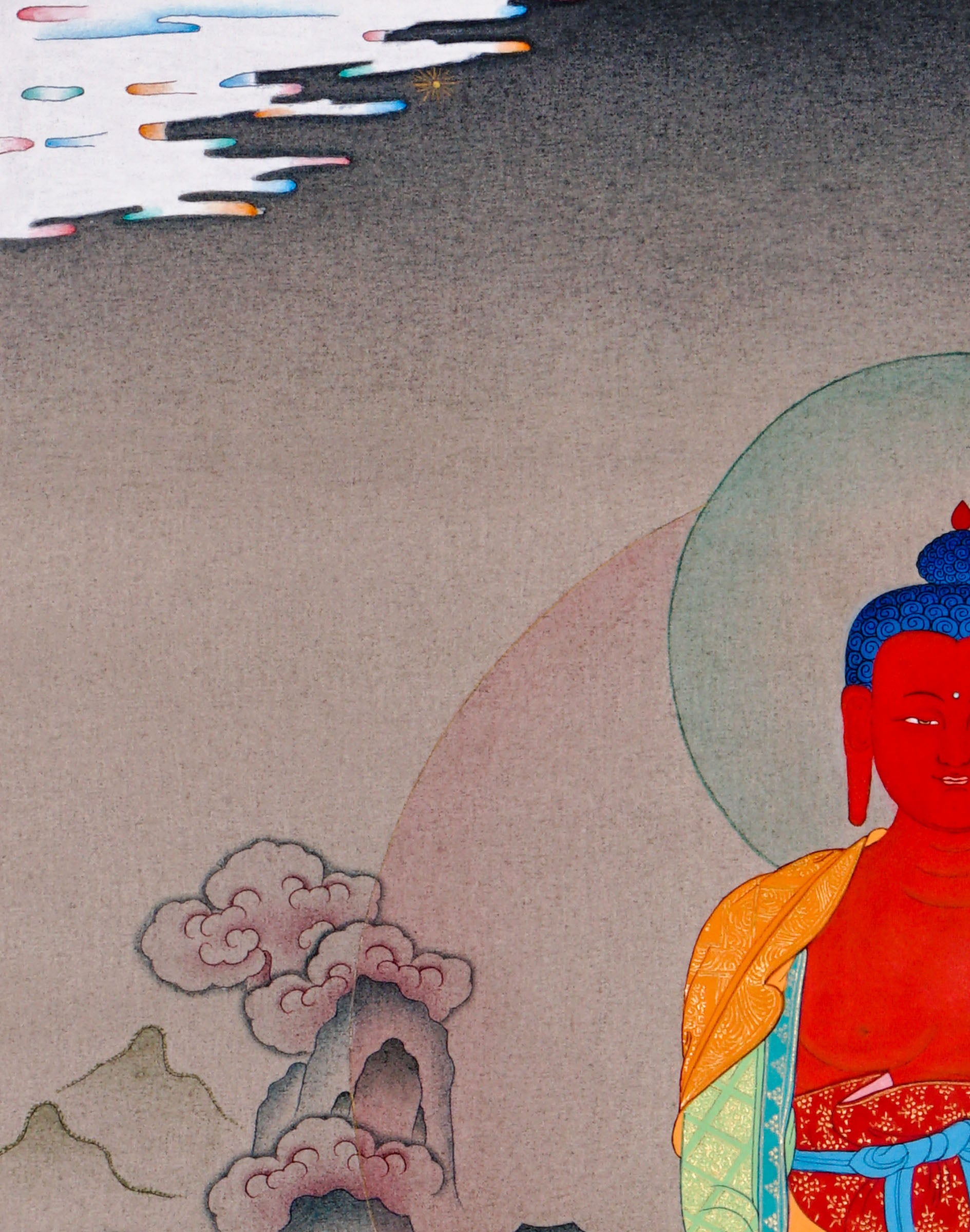 amitabha buddha meditation thangka on lotus throne